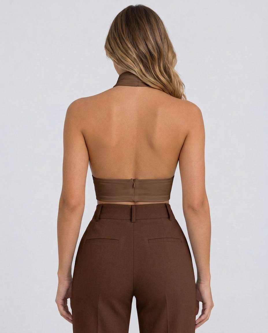 Women's Backless Cross Halter Neck Crop Top – Sleeveless Polyester Summer Going Out Top
