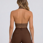 Women's Backless Cross Halter Neck Crop Top – Sleeveless Polyester Summer Going Out Top