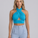 Women's Backless Cross Halter Neck Crop Top – Sleeveless Polyester Summer Going Out Top