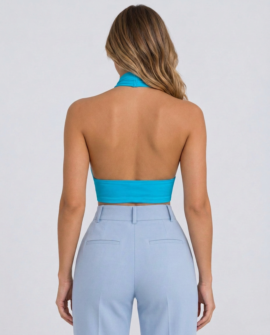 Women's Backless Cross Halter Neck Crop Top – Sleeveless Polyester Summer Going Out Top