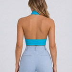 Women's Backless Cross Halter Neck Crop Top – Sleeveless Polyester Summer Going Out Top
