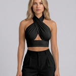 Women's Backless Cross Halter Neck Crop Top – Sleeveless Polyester Summer Going Out Top