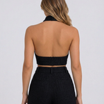 Women's Backless Cross Halter Neck Crop Top – Sleeveless Polyester Summer Going Out Top