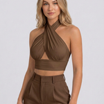 Women's Backless Cross Halter Neck Crop Top – Sleeveless Polyester Summer Going Out Top