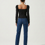 Women's Cropped V-Neck Puff Sleeve Knit Top – Slim Fit Stretch Knit Evening Top