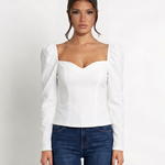 Women's Cropped V-Neck Puff Sleeve Knit Top – Slim Fit Stretch Knit Evening Top