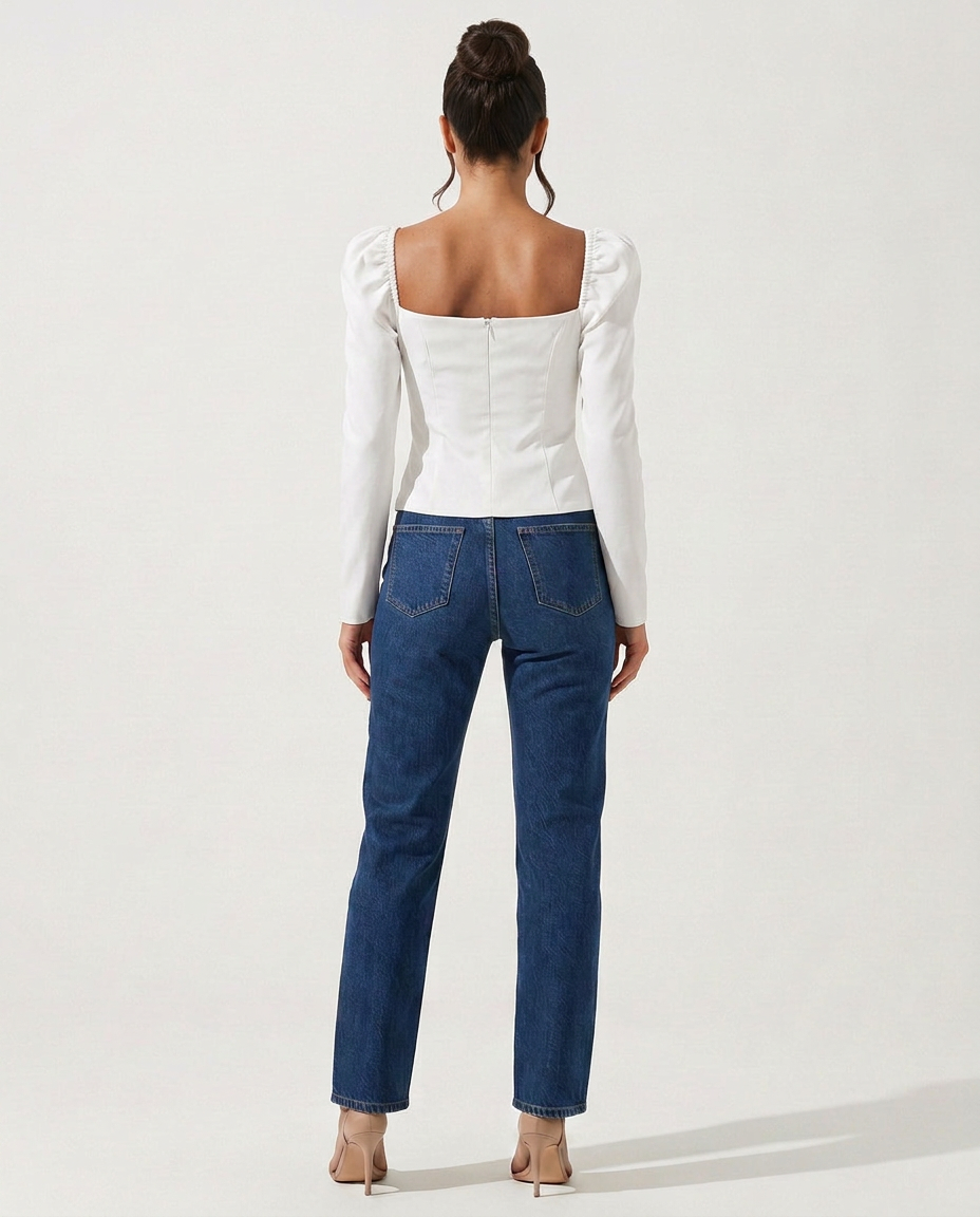 Women's Cropped V-Neck Puff Sleeve Knit Top – Slim Fit Stretch Knit Evening Top