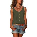 Women's Sleeveless Round Neck Tank Top with Button Details – Casual Summer Top