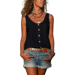 Women's Sleeveless Round Neck Tank Top with Button Details – Casual Summer Top