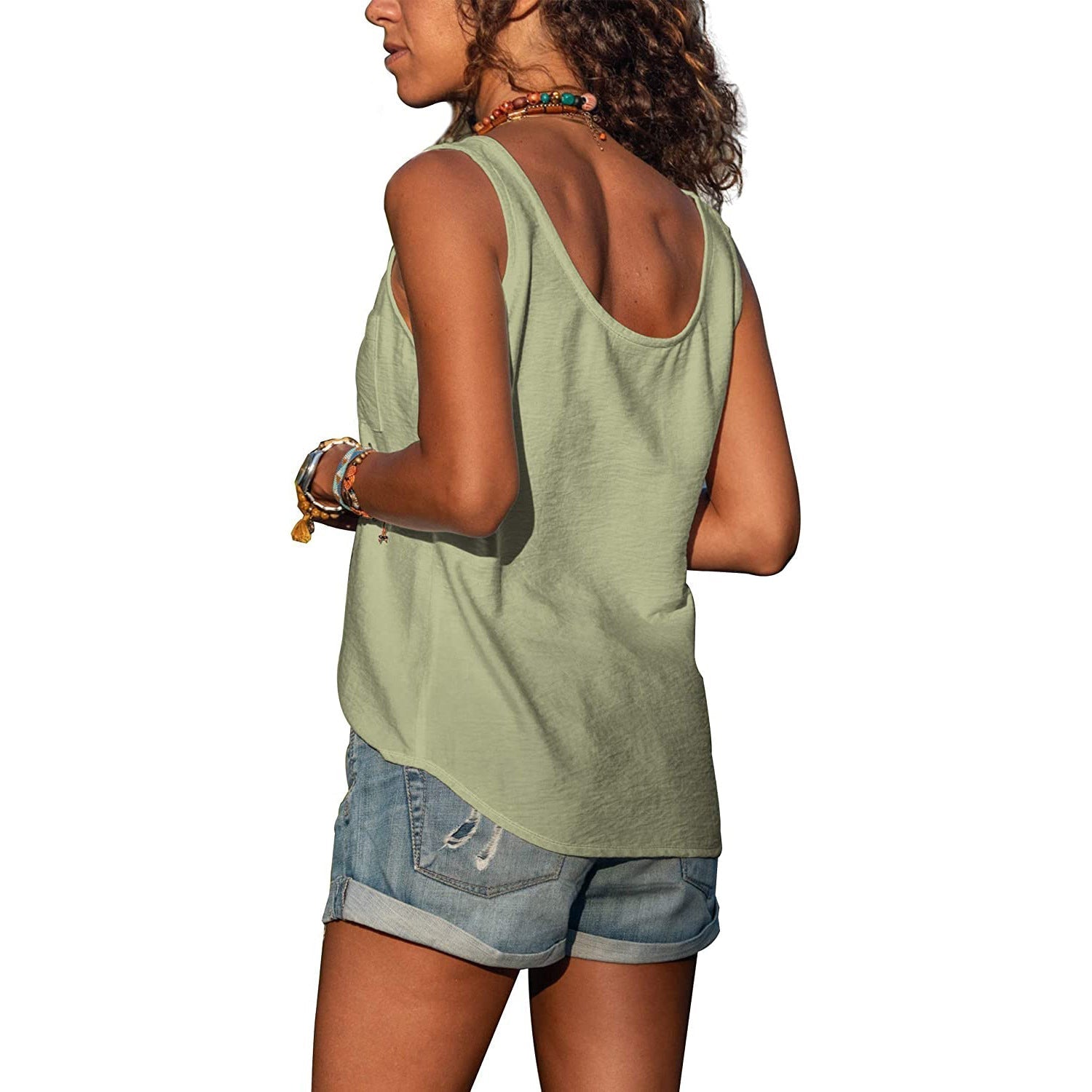 Women's Sleeveless Round Neck Tank Top with Button Details – Casual Summer Top