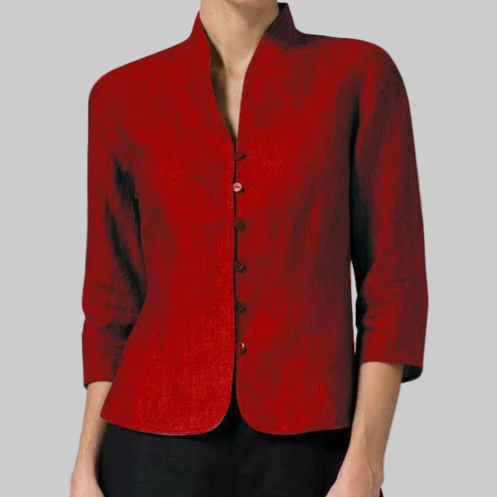 Women's Stand Collar Button Up Blouse – Lightweight Airy Shirt for Work and Smart Casual