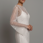 Women's Long Sleeve Mesh Overlay Mini Dress – Embellished Party & Evening Dress