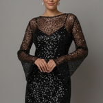Women's Long Sleeve Mesh Overlay Mini Dress – Embellished Party & Evening Dress