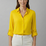 Women's Collared Button-Front Long Sleeve Blouse – Classic Work & Casual Shirt