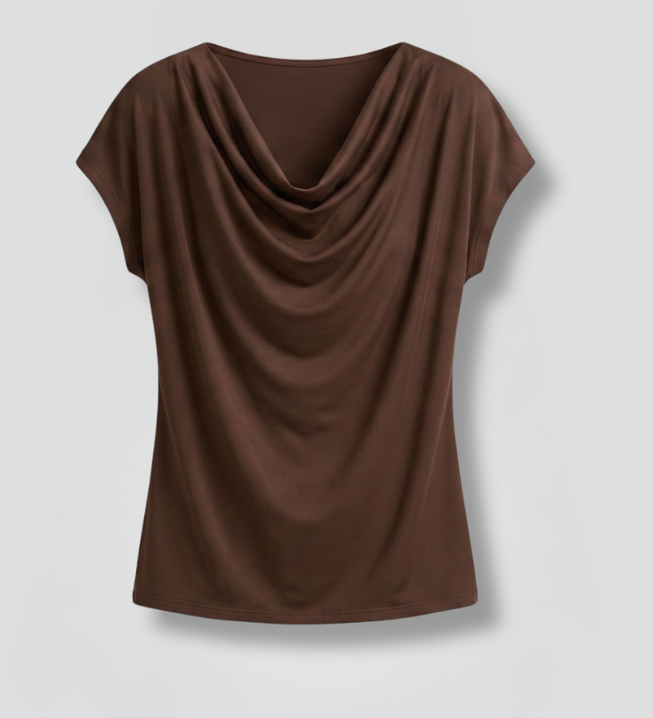 Women's Cowl Neck Draped Front Short Sleeve Blouse – Elegant Casual & Work Top
