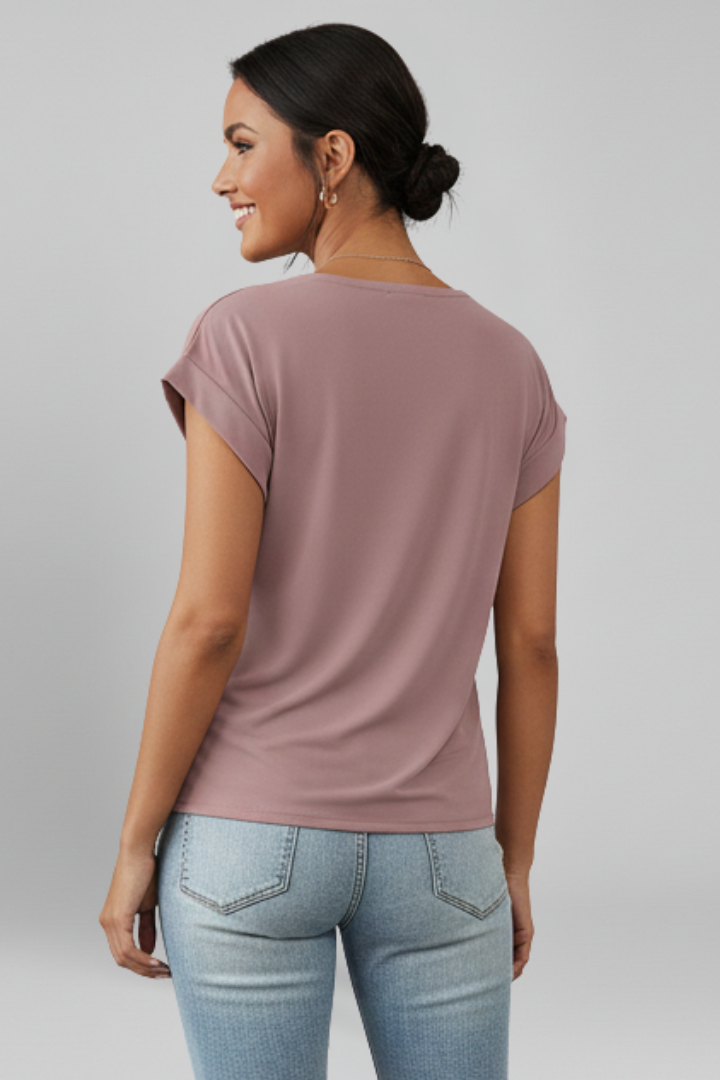 Women's V Neck Short Sleeve Blouse – Relaxed Fit Pull-On Top for Work and Casual Wear