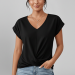 Women's V Neck Short Sleeve Blouse – Relaxed Fit Pull-On Top for Work and Casual Wear