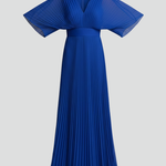 Women's V-Neck Long Sleeve Pleated Maxi Dress – Elegant Wedding Guest & Occasion Dress