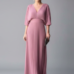 Women's V-Neck Long Sleeve Pleated Maxi Dress – Elegant Wedding Guest & Occasion Dress