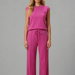 Women's Two-Piece Loungewear Set – Short Sleeve Top & Elastic Waist Shorts with Pockets