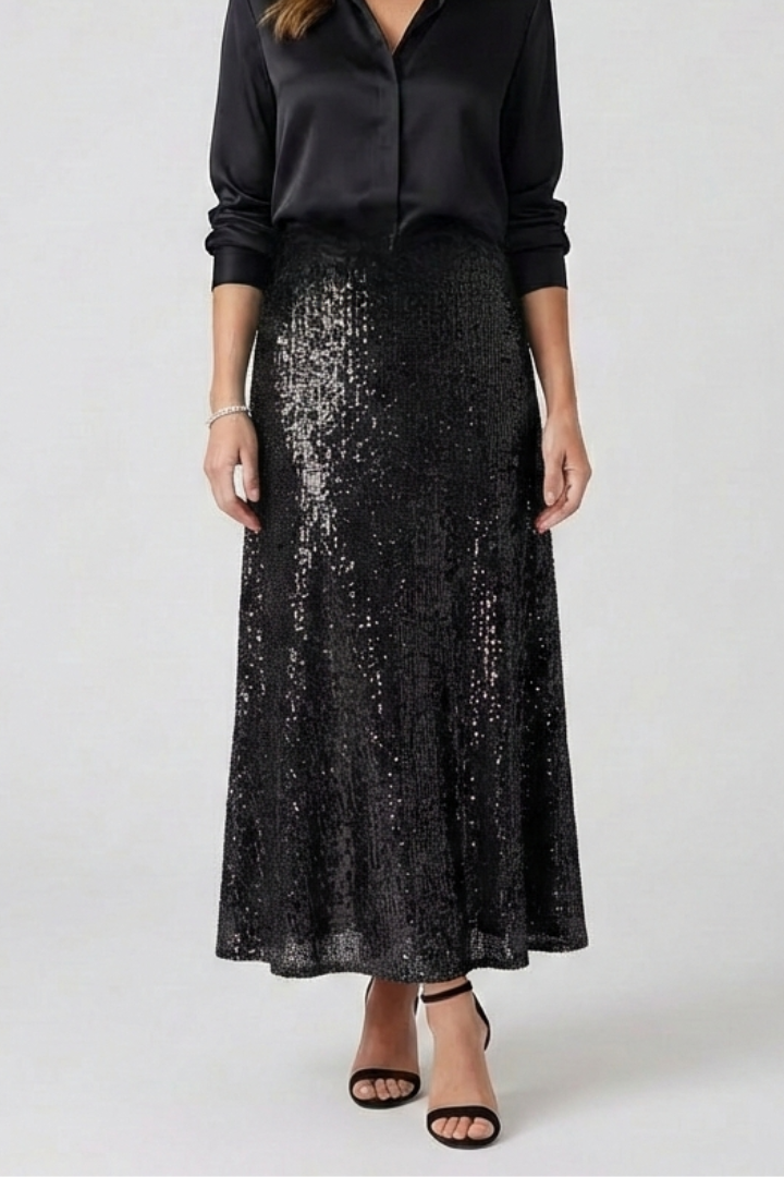 Women's Sequin High Waist Maxi Skirt with Elastic Waistband – Party & Evening Skirt