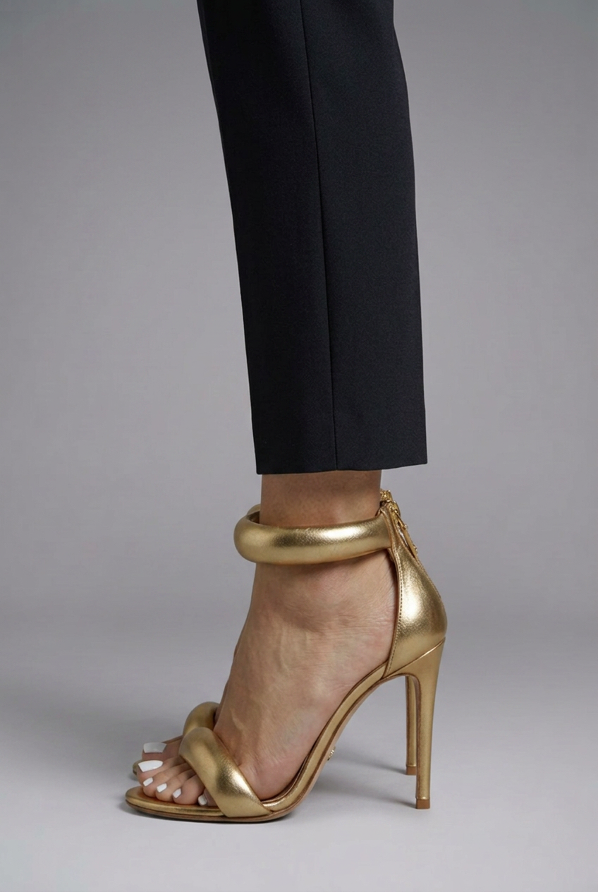 Women's Metallic Gold Stiletto Heel Sandals with Padded Ankle Strap – Party & Evening