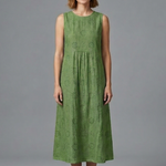 Women's Sleeveless Round Neck Textured Midi Dress with Pockets – Casual Summer Dress