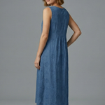 Women's Sleeveless Round Neck Textured Midi Dress with Pockets – Casual Summer Dress