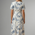 Women's Floral Print V-Neck Midi Dress with Short Sleeves – A-Line Summer Dress