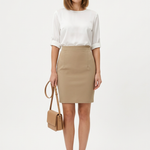 Women's High Waist Pencil Skirt with Back Slit – Knee Length Tailored Work Skirt