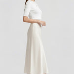 Women's High Waist Satin-Look Draped Midi Skirt – Lined Elegant Occasion Skirt