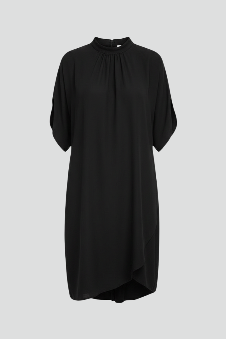 Women's Mock Neck Mini Dress with Slit Short Sleeves – Straight Fit Casual Dress