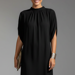 Women's Mock Neck Mini Dress with Slit Short Sleeves – Straight Fit Casual Dress