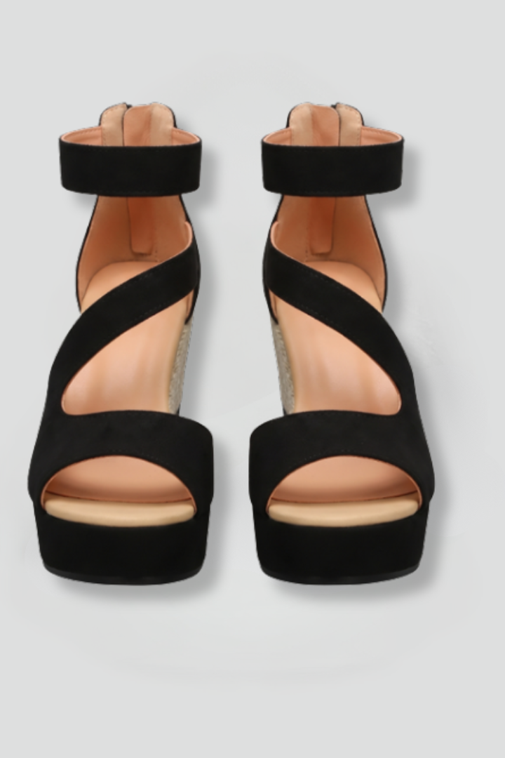 Women's Orthopaedic Open Toe Wedge Sandals with Woven Heel and Back Zip – Summer Walking