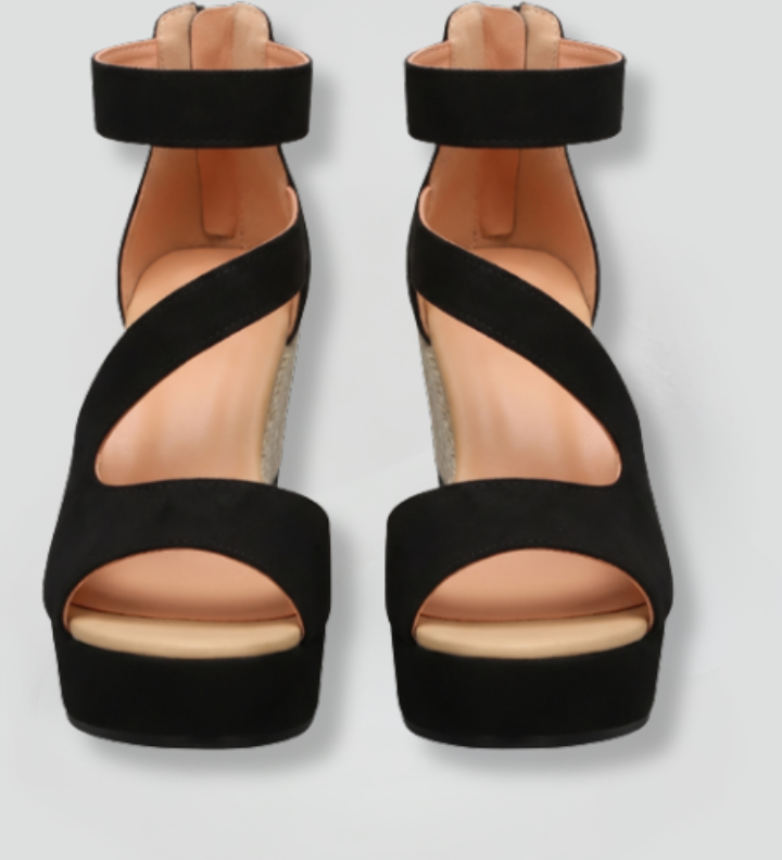 Women's Orthopaedic Open Toe Wedge Sandals with Woven Heel and Back Zip – Summer Walking