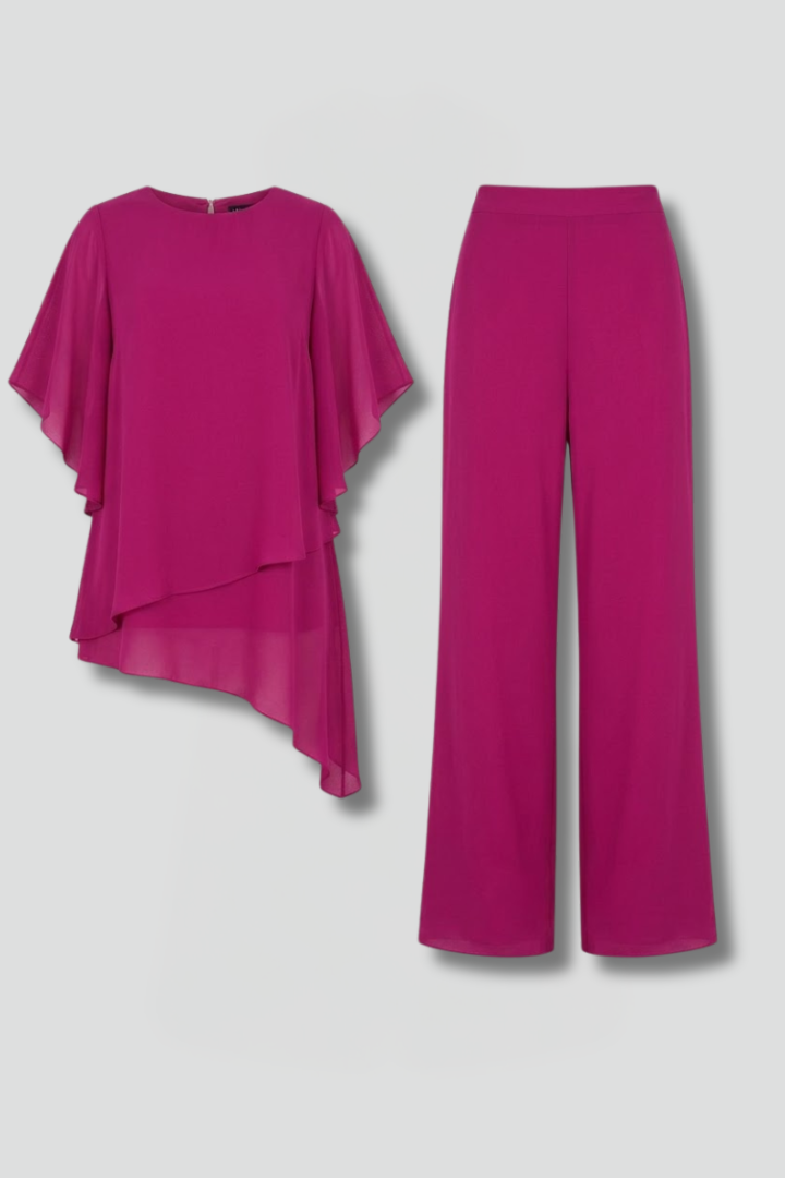 Women's Two Piece Set with Asymmetric Hem Top and Wide Leg Pants – Casual Summer Outfit