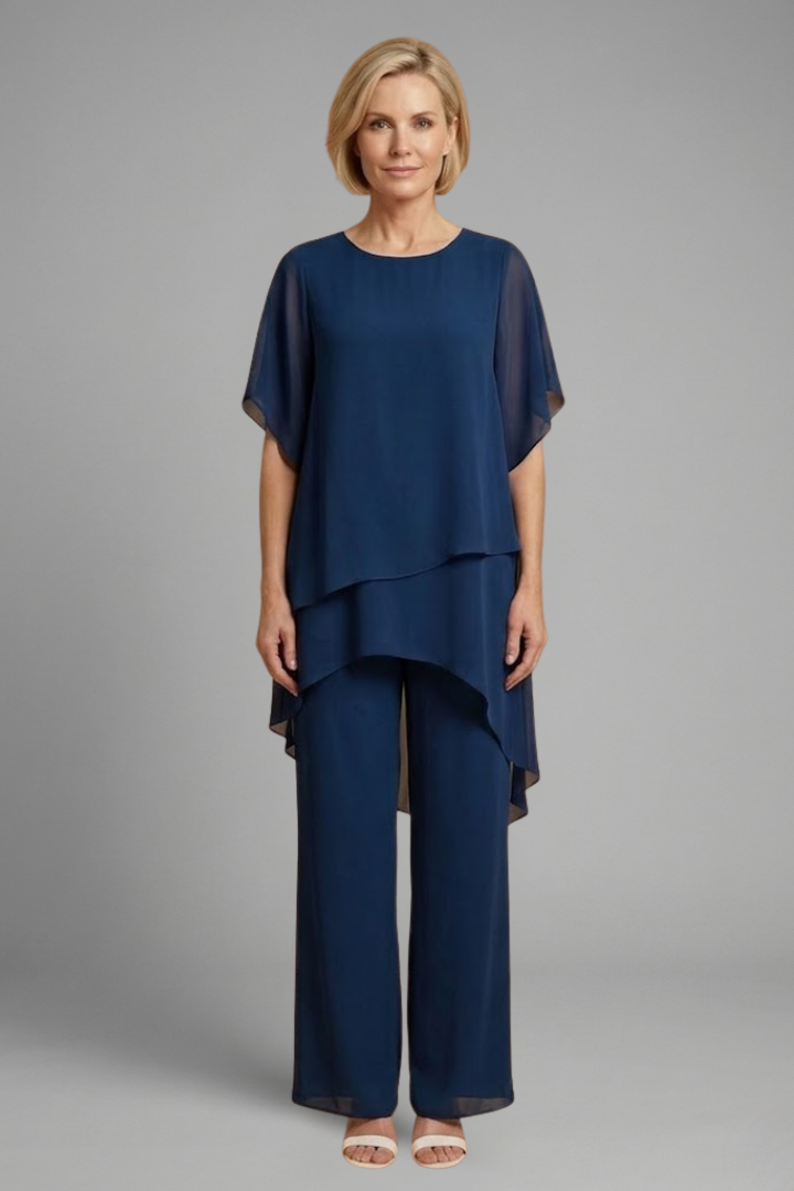 Women's Two Piece Set with Asymmetric Hem Top and Wide Leg Pants – Casual Summer Outfit
