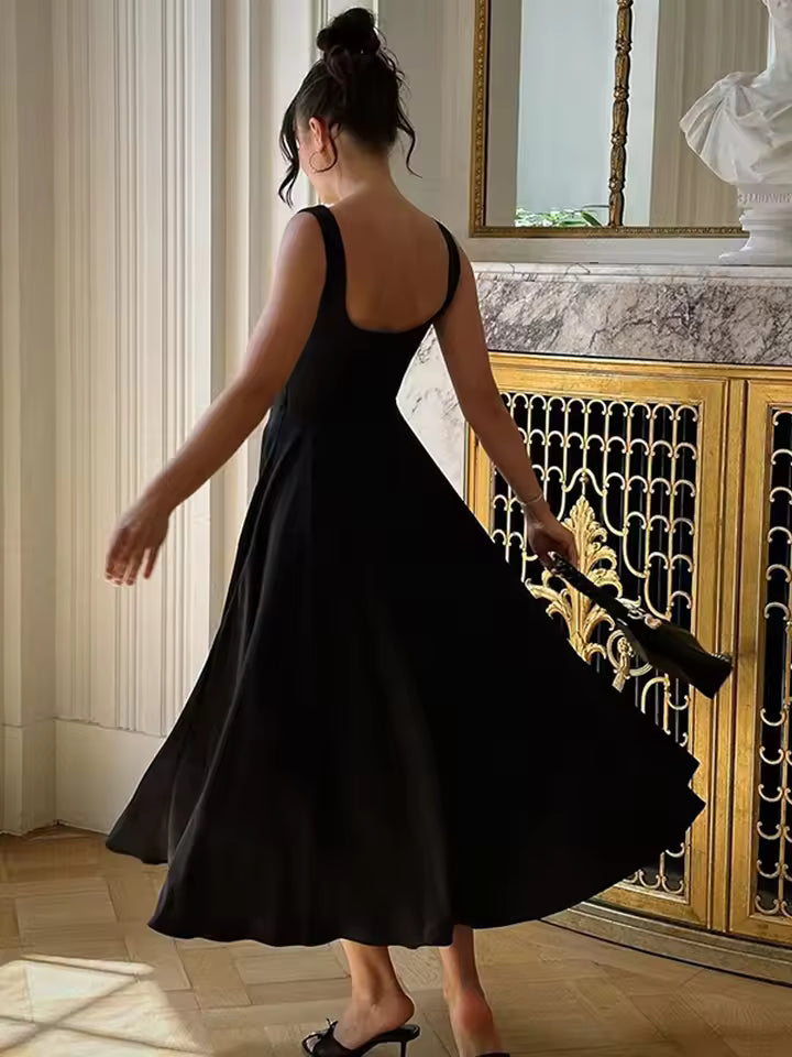 Women's Elegant Black Formal Midi Dress – Evening, Cocktail & Dinner Party Dress