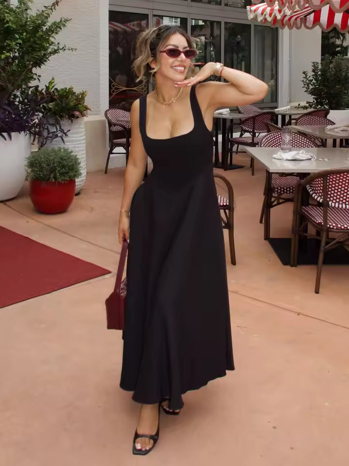 Women's Elegant Black Formal Midi Dress – Evening, Cocktail & Dinner Party Dress