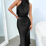 Women's Halter Neck Midi Formal Dress – Elegant Wedding Guest & Evening Dress