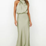 Women's Halter Neck Midi Formal Dress – Elegant Wedding Guest & Evening Dress