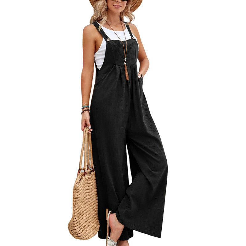 Women's Wide Leg Dungaree Jumpsuit – Relaxed Casual Summer Overalls for Everyday