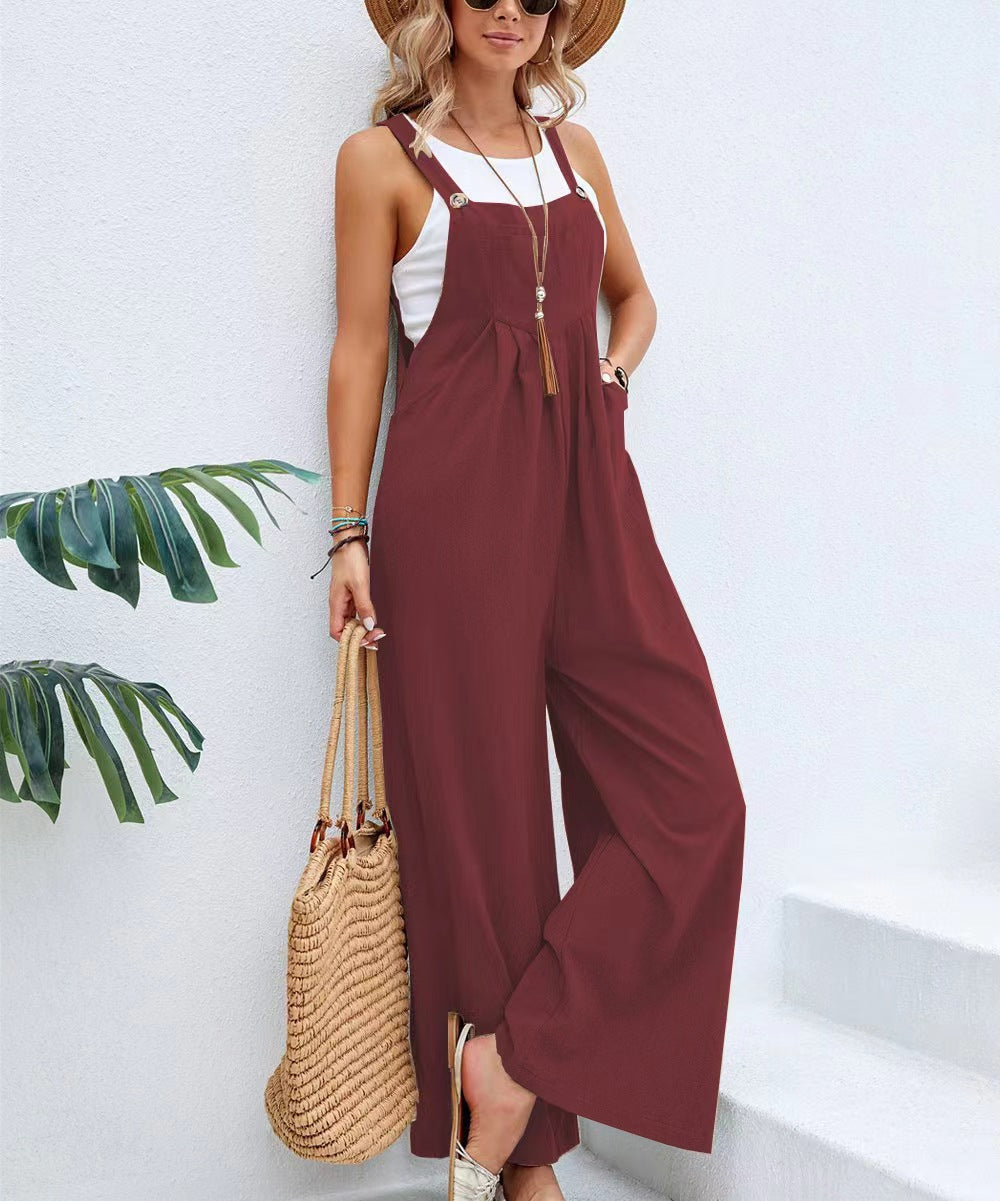 Women's Wide Leg Dungaree Jumpsuit – Relaxed Casual Summer Overalls for Everyday