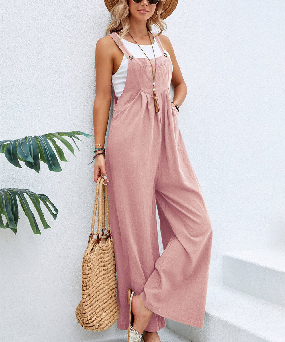 Women's Wide Leg Dungaree Jumpsuit – Relaxed Casual Summer Overalls for Everyday