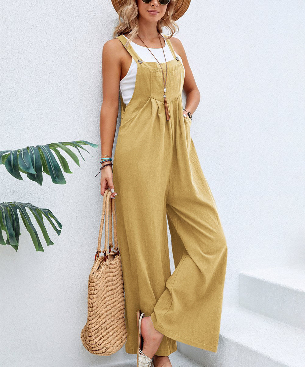 Women's Wide Leg Dungaree Jumpsuit – Relaxed Casual Summer Overalls for Everyday