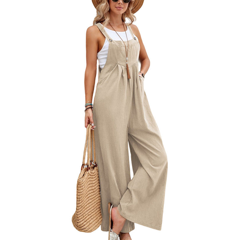 Women's Wide Leg Dungaree Jumpsuit – Relaxed Casual Summer Overalls for Everyday