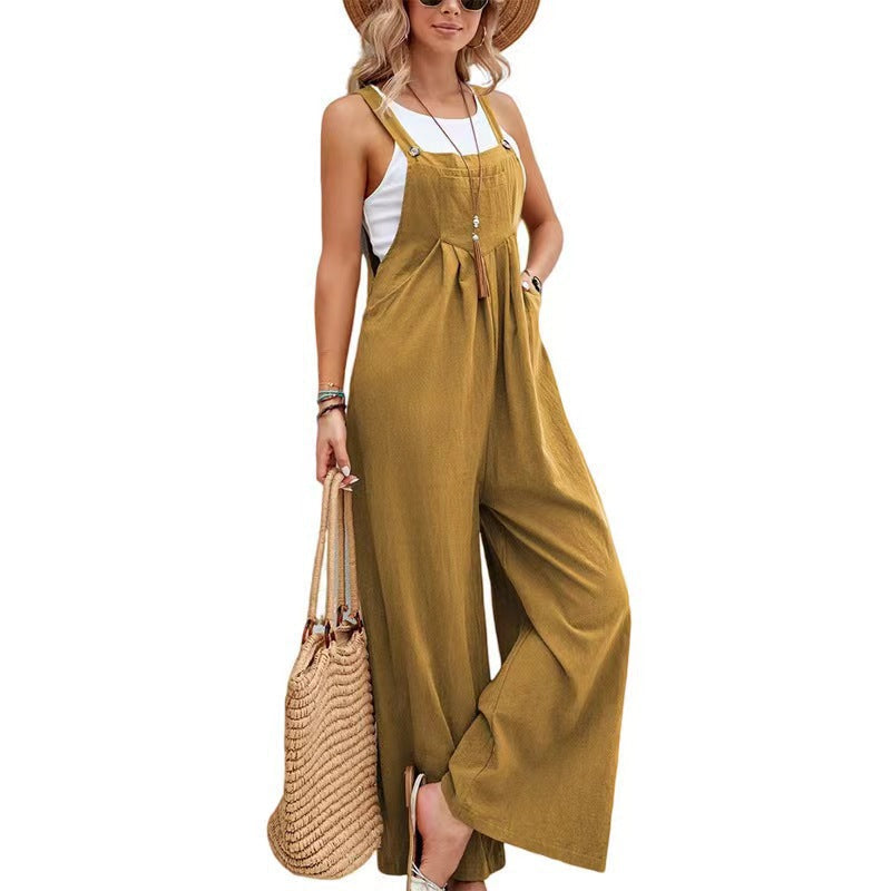 Women's Wide Leg Dungaree Jumpsuit – Relaxed Casual Summer Overalls for Everyday