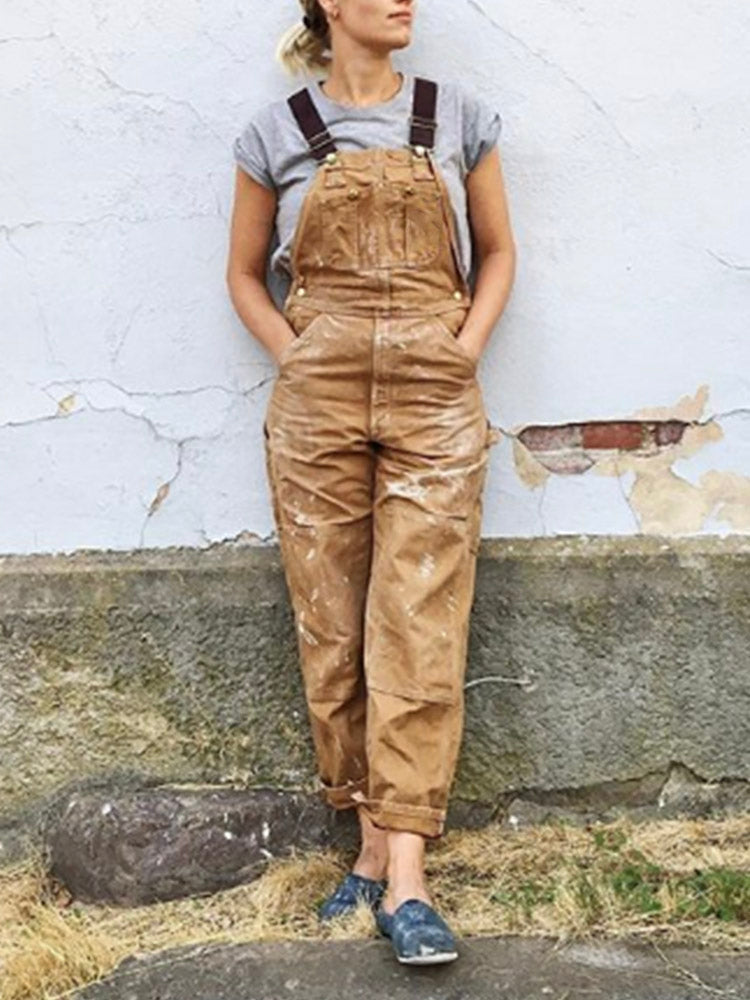 Women's Utility Dungaree Jumpsuit – Casual Workwear-Inspired Overalls with Pockets