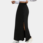 Women's Fitted Long Maxi Skirt with Button Side Slit – Workwear & Evening Skirt
