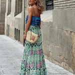 Women's Tiered Maxi Skirt with Mixed Print – Long Boho Skirt for Summer and Holiday